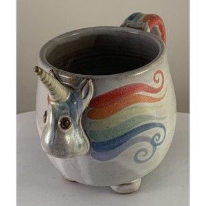 Mud Works Pottery Elwood the Unicorn Mug Rainbow Stripes, Joann Stratakos, USA